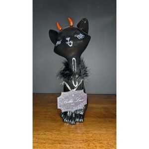 Bella Lux Black Devil Cat Figurine 11.5" Red Horns Feather‎ Collar Halloween NWT